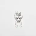 Closeup detail of silver alloy scarf clip decorated with sparkling rhinestones and white pearls. - 1 Piece / Pearl Leaf with Silver Base