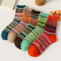 Bunte vintage ethnische Damen Winter warme Wollsocken mit geometrischem dickem Muster. - Damen Große Welle