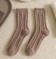 Dicke warme braune Rippfleece Socken für Damen, gemütliche Winter Thermo Kuschelsocken. - Nicht Fusselt / Hellkaffee