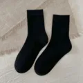 Women solid black mid-tube socks, autumn winter warm socks, versatile casual cotton socks. - One Size / Black
