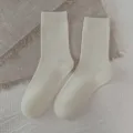 Comfortable solid color wool mid-tube socks for women, simple minimalist design style. - One Size / Off White