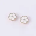 Boutons de Manchette Fleurs Émail Strass Élégants Boutons de Chemise Métal Doré - Blanc