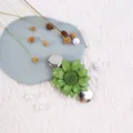 Handmade genuine leather sunflower brooch scarf clip for women aesthetic clothing accessory - Green