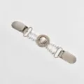Elegant pearl rhinestone sweater clip collar guard anti-glare clothing accessory detail view - Large Round Disc Pearl Style