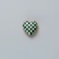 Green and white checkerboard heart shape decorative cufflink detail close up view - White & Green Checkered - Heart