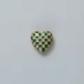 Pink green checkerboard heart cufflink detail, stylish enamel shirt button accessory. - Pink & Green Checkered - Heart