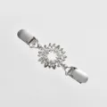 Rhinestone sweater clip detail view, sparkling crystal flower shawl clip for women. - Petal Rhinestone Style