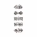 Detailed view of vintage silver metal shawl clips, hollow geometric cardigan and scarf fasteners. - Set of 5 Pieces