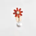 Crystal flower pearl decorative buckle detail, golden metal collar clip, stylish apparel accessory. - Red Rhinestone Flower + Gold Base