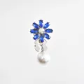 Creative fashion blue rhinestone flower shirt collar clip brooch elegant women apparel accessory - Blue Rhinestone Flower + Silver Base