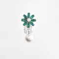 Creative fashion rhinestone flower pearl pendant brooch shirt collar decorative pin - Green Rhinestone Flower + Silver Base