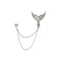Close-up detail shot of the silver wing brooch with sparkling rhinestones and delicate chains. - Silver Style Three