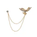 Retro gold eagle wing brooch with double chain and rhinestone detail, perfect suit accessory. - Gold Style Four