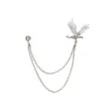 Vintage eagle alloy brooch with double chains and sparkling rhinestones for men women - Style 5 (Silver)