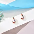 Colorful rhinestone letter J earrings, chic copper stud earrings for daily stylish women. - Letter J