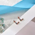 Colorful rhinestone letter L stud earrings, stylish minimalist copper fashion jewelry. - Letter L