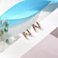 Colorful rhinestone letter N stud earrings, trendy copper jewelry for women and girls daily wear. - Letter N