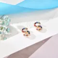 Colorful rhinestone letter S stud earrings, stylish copper minimalist ear jewelry for daily wear. - Letter S