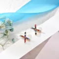 Colorful rhinestone X letter stud earrings, stylish copper metal fashion ear jewelry for women. - Letter X