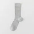 Eleganti calzini donna grigi in cotone traforato con grazioso fiocchetto rosa ricamato. - Taglia unica / Grigio chiaro