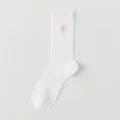 Women cotton mesh mid-tube socks with cute pink bow embroidery, breathable summer wear. - One Size / White