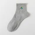 Gray cotton short socks for men, sports embroidered sneaker design, casual low cut ankle socks. - One Size / Light Gray