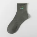 Men grey mid-calf socks with cute sneaker embroidery, breathable cotton daily sports socks. - One Size / Army Green