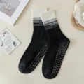 Women's non-slip yoga socks, gradient black white mid tube fitness pilates athletic socks. - One Size / Black