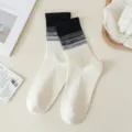 Women yoga pilates anti-slip mid-calf socks black white gradient breathable fitness sports socks - One Size / White