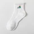 White cotton ankle socks for men women, casual short sports socks with cute sneaker embroidery. - One Size / White