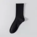 Men Plus Size Black Ribbed Crew Socks Extended Width Cotton Daily Casual Hosiery Basic - Plus Size (EU 44-50) / Black