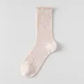 Donna estate sottile filato neps calzino medio tubo rete traspirante volant carino casual. - Taglia unica / Rosa chiaro