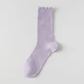 Women summer thin speckled yarn mid tube socks ruffles mesh breathable cotton socks purple - One Size / Purple