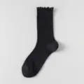 Women dark grey mid-calf socks speckle yarn ruffle edge breathable cotton daily wear variant - One Size / Dark Gray