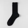 Women summer thin neppy yarn mid-calf socks breathable mesh black lace stack socks - One Size / Black