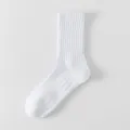 Hombres calcetines deportivos blancos de tubo medio algodón transpirable atletismo correr básquetbol - Talla única / Altas / Blanco