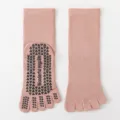 Calzini da yoga a cinque dita a tubo medio da donna con pallini antiscivolo, rosa pilates. - Taglia unica / Rosa