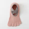 Comfortable pink five-toe yoga socks with grey cross straps for pilates fitness dance. - One Size / Pink