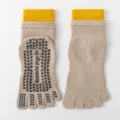Non-slip five toe yoga socks for women pilates fitness floor socks beige with yellow cuff - One Size / Khaki