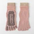Pink five finger yoga socks with anti-slip grip dots, professional pilates and fitness floor wear. - One Size / Pink