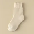 Beige cashmere wool mid tube warm socks for women winter daily wear comfortable soft hosiery. - One Size / Beige