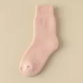 Solid color knitted mid-tube socks for women, cozy winter warm cashmere fleece socks in pink. - One Size / Pink
