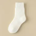 Soft cashmere wool blend winter crew socks for women, thick thermal daily floor wear. - One Size / White