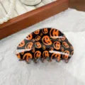 Halloween Acryl Haarklammer, schwarzes oranges Kuerbis Muster, stylisches Haarzubehoer Damen. - Kürbis-Stil / 8.8cm