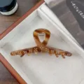 Brown tortoiseshell hair claw clip with rhinestones, elegant acetate shark clip for women styling. - Striped Brown Cross / 11cm