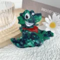 Cute green crocodile acetate hair claw clip, sweet cartoon shark clip for women daily styling. - Mottled Green Blue