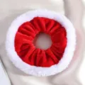 Chouchou de Noël géant en velours rouge avec bordure en fausse fourrure blanche douce - Rouge Uni