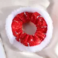 Chouchou de Noël en peluche, velours rouge et blanc avec motifs d'étoiles argentées - Flocon de Neige - Rouge