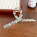 Transparente Haarklammer mit Glitzerblumen und elegante Strasssteinen fuer Damen - 13cm / Himmelblau