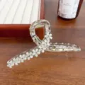 Französischer transparenter Blumen Haarklammer mit Strass für elegante Damenfrisuren Haarschmuck. - 13cm / Weiß